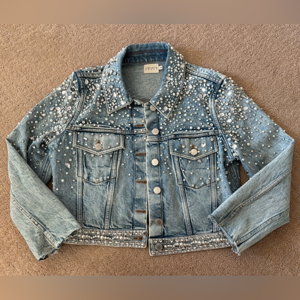 Alice + Olivia Blue Jean Jacket with Silver Embellishments